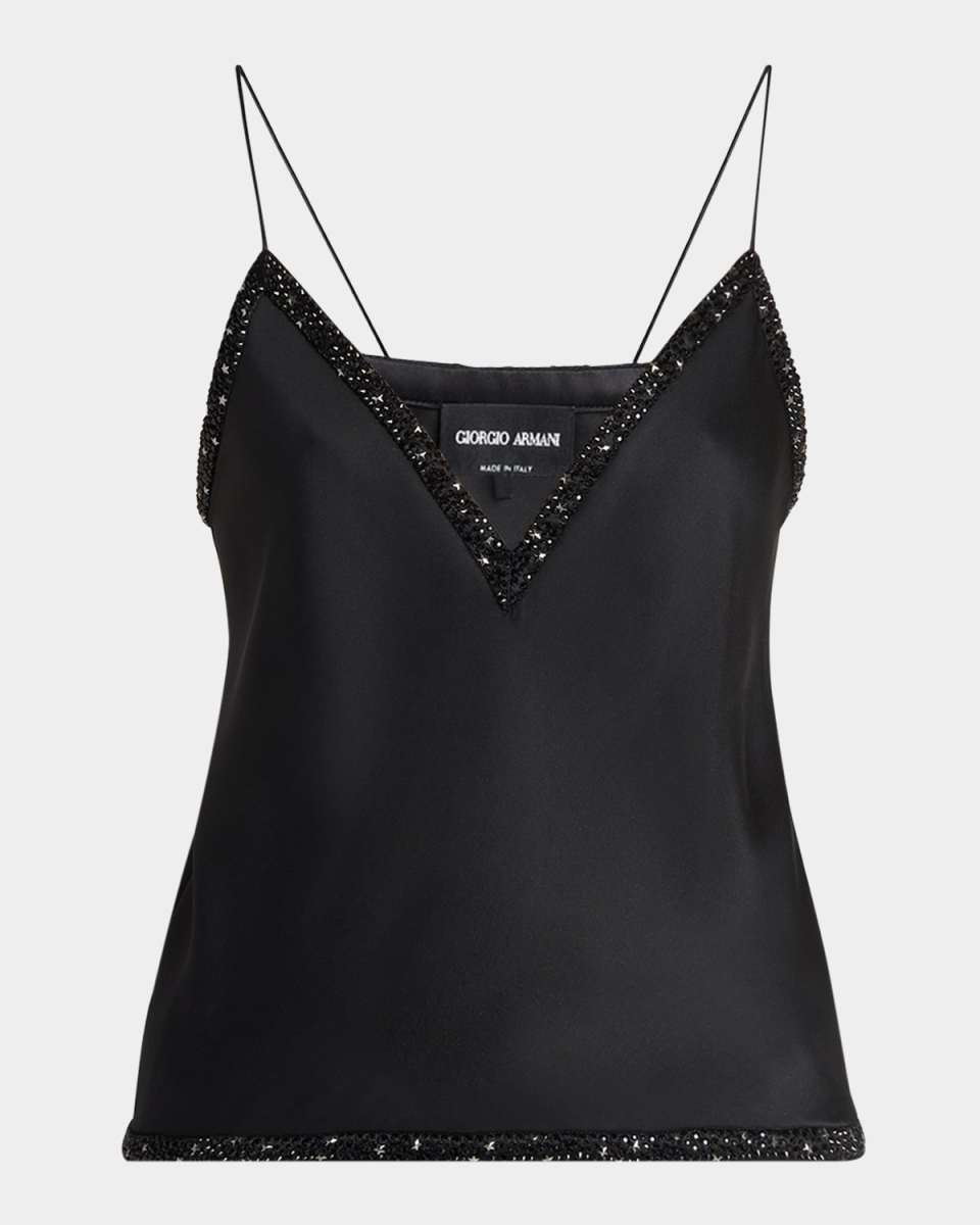 Strass Embellished V-Neck Silk Cami